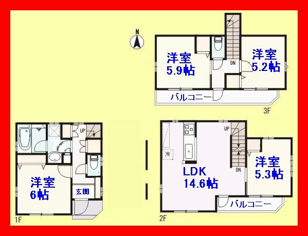 Floor plan. 31,800,000 yen, 4LDK, Land area 60.66 sq m , Building area 101.21 sq m Zenshitsuminami direction