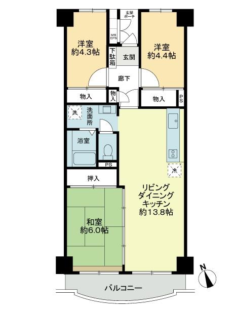 Floor plan. 3LDK, Price 18,800,000 yen, Footprint 65.8 sq m , Balcony area 6.19 sq m