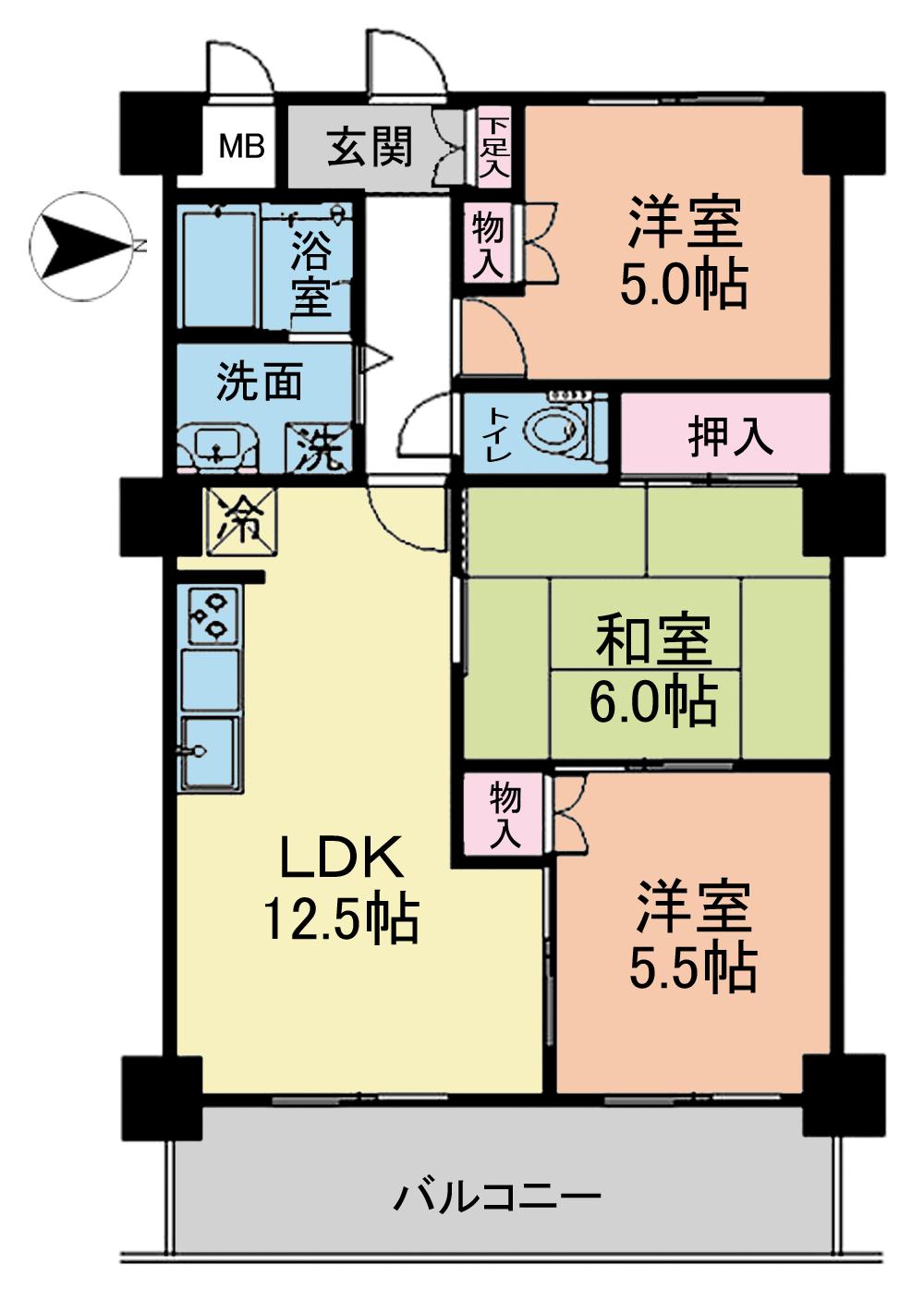 Floor plan. 3LDK, Price 16,900,000 yen, Occupied area 62.22 sq m , Balcony area 9.15 sq m