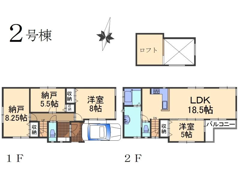 Floor plan. (Building 2), Price 38,800,000 yen, 2LDK+2S, Land area 95.27 sq m , Building area 102.78 sq m