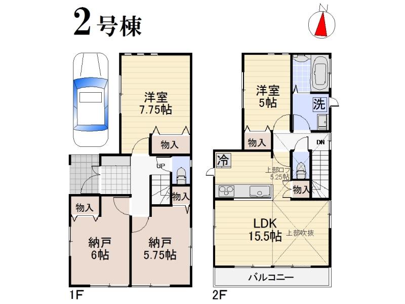 Floor plan. (Building 2), Price 31,800,000 yen, 2LDK+2S, Land area 91.56 sq m , Building area 92.74 sq m