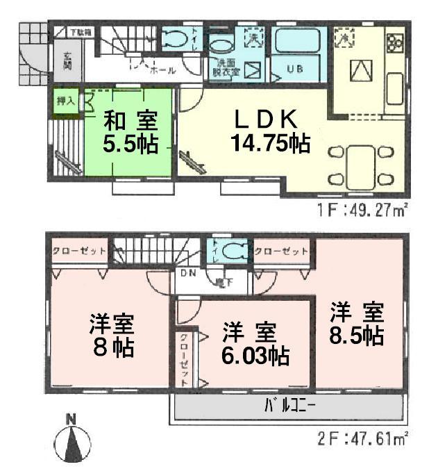 Floor plan. (1 Building), Price 33,900,000 yen, 4LDK, Land area 112.46 sq m , Building area 96.88 sq m