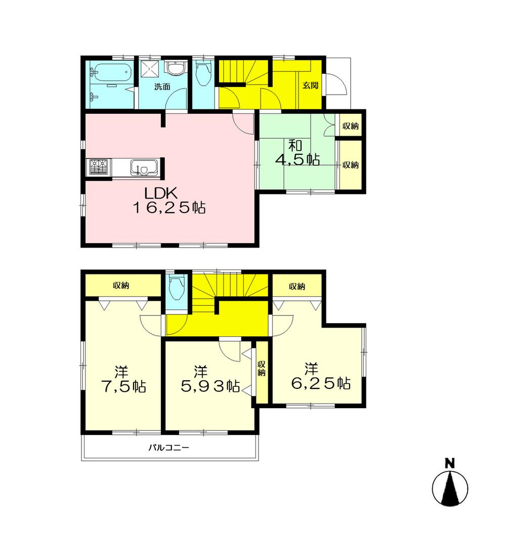 Floor plan. 32,800,000 yen, 4LDK, Land area 100.4 sq m , Building area 98.12 sq m south balcony ・ Living is also a south-facing. Spacious 16 Pledge living. All rooms with storage.