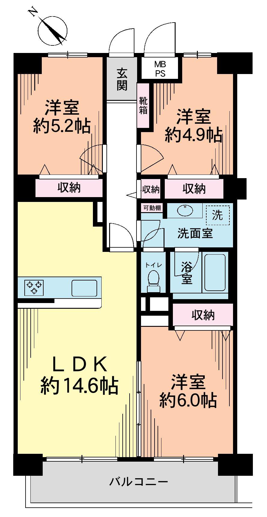 Floor plan. 3LDK, Price 23.8 million yen, Occupied area 72.18 sq m , Balcony area 8.22 sq m