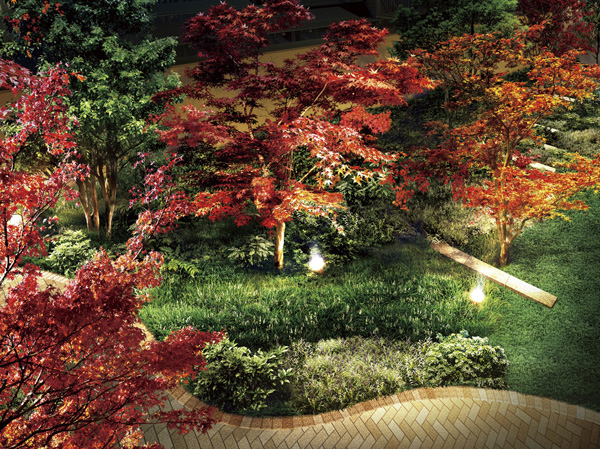Shared facilities.  [Private garden] In the approach directed from the main entrance to your house, You can enjoy a rich view of the trees and flowers. (Rendering)