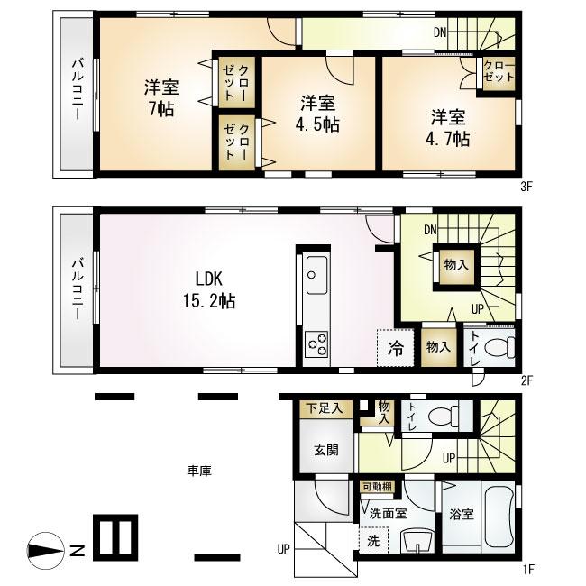 Floor plan. 26,800,000 yen, 3LDK, Land area 57.9 sq m , Building area 105.99 sq m
