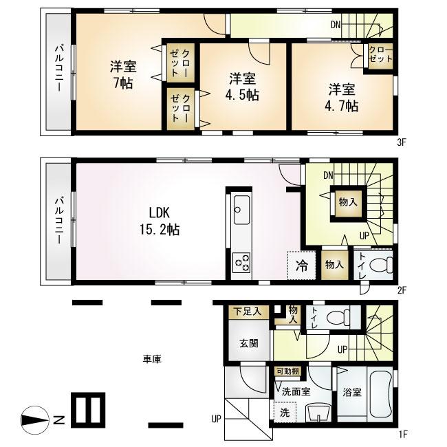 Floor plan. 26,800,000 yen, 3LDK, Land area 57.9 sq m , Building area 105.99 sq m