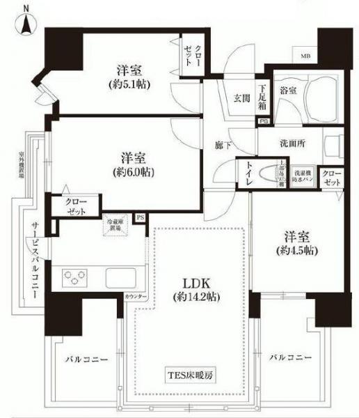 Floor plan. 3LDK, Price 27,800,000 yen, Footprint 63 sq m , Balcony area 11.02 sq m