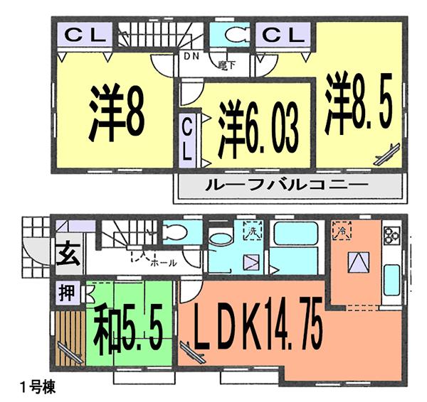 Floor plan. (1 Building), Price 33,900,000 yen, 4LDK, Land area 112.46 sq m , Building area 96.88 sq m