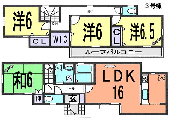 Floor plan. (3 Building), Price 33,900,000 yen, 4LDK, Land area 112.45 sq m , Building area 99.37 sq m