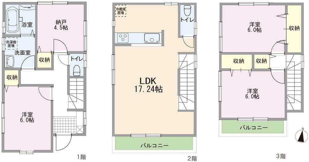 Floor plan. (Building 2), Price 36,800,000 yen, 4LDK, Land area 81.5 sq m , Building area 95.17 sq m