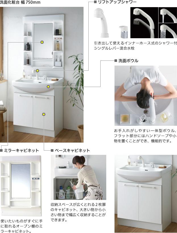 Other Equipment.  ・ Do not use a heater, Mirror that does not fog over the entire surface → electric bill zero, Worry of forgetting to turn off is also unnecessary ・ Hard to break artificial marble ball ・ Stylish tray, such as cosmetic accessories is definitive ・ Single-lever shower → 60mm lift-up of, It can be switched between a shower and a water conditioner ・ A handle with door of wide type