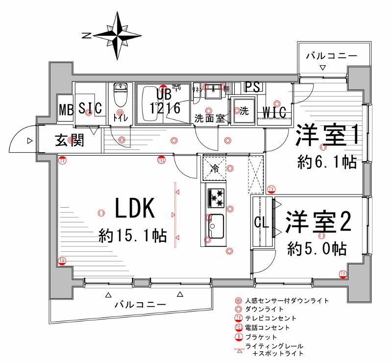 Floor plan. 2LDK, Price 26.7 million yen, Occupied area 61.78 sq m , Balcony area 8.39 sq m Pets Allowed, Day good for a three-way angle room
