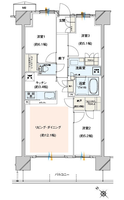 Floor: 3LDK + N + 2Wic, occupied area: 71.38 sq m