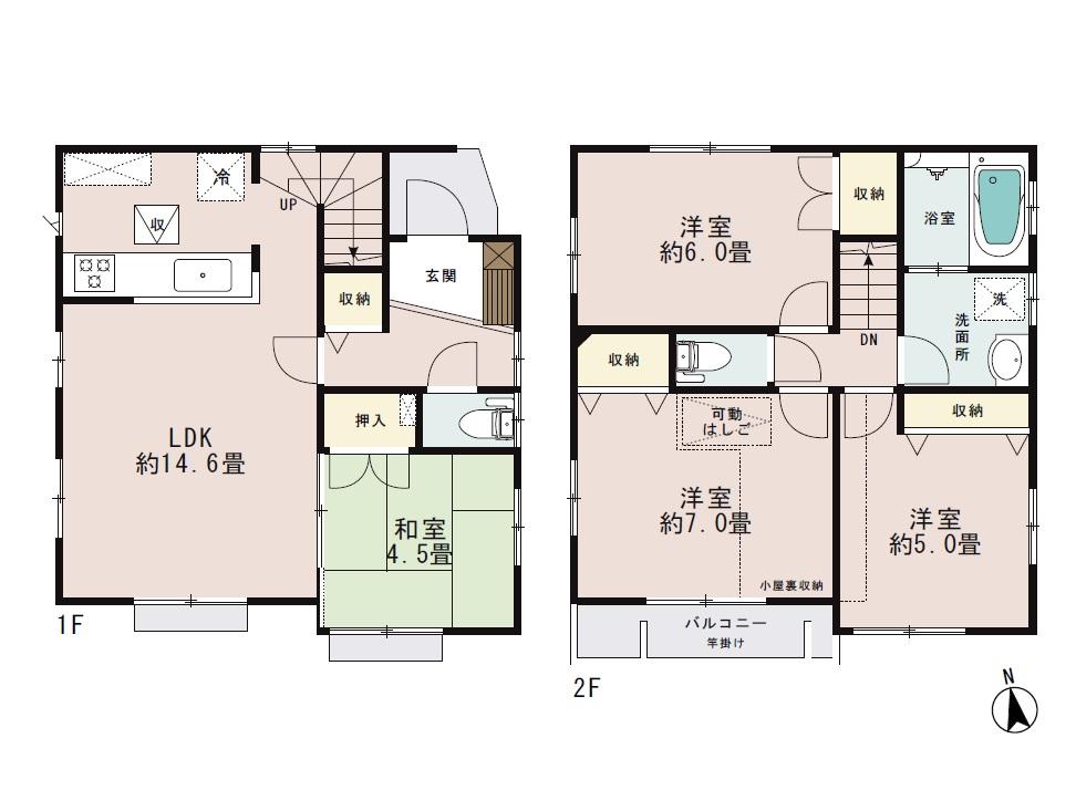 Floor plan. (1 Building), Price 32,800,000 yen, 4LDK, Land area 84.8 sq m , Building area 86.94 sq m