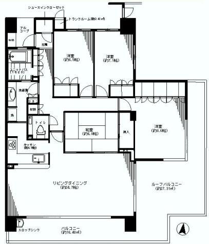 Floor plan. 4LDK, Price 59,800,000 yen, Footprint 125.93 sq m , Balcony area 16.4 sq m