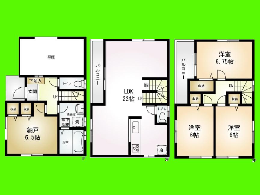 Floor plan. (6 Building), Price 34,800,000 yen, 3LDK+S, Land area 76.1 sq m , Building area 117.04 sq m