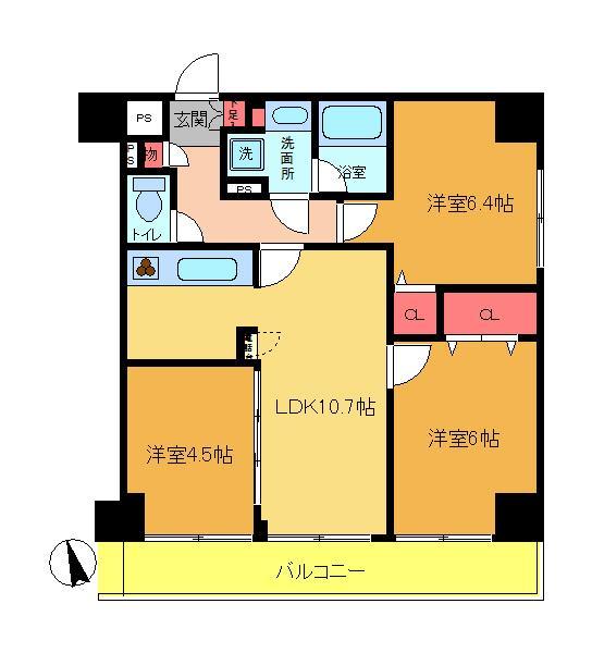 Floor plan. 3LDK, Price 25,900,000 yen, Footprint 60 sq m , Since the balcony area 7.3 sq m 3 room faces the south-facing balcony and then insert sunlight plenty!