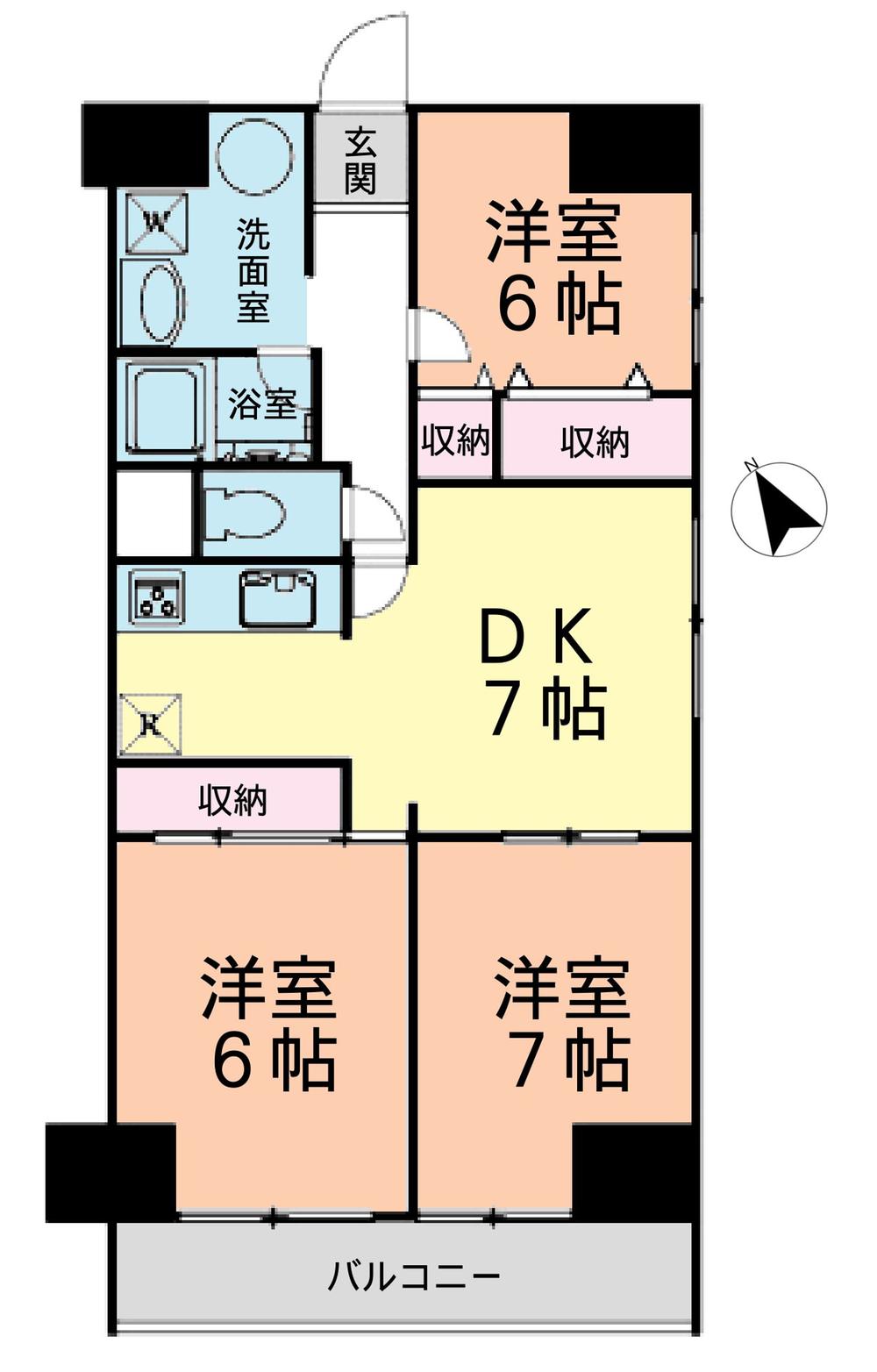 Floor plan. 3DK, Price 16,900,000 yen, Footprint 70.4 sq m , Balcony area 7.65 sq m