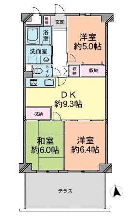 Floor plan. 3DK, Price 16,900,000 yen, Footprint 61.6 sq m