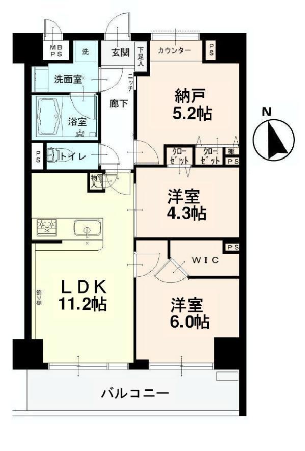 Floor plan. 2LDK + S (storeroom), Price 28,300,000 yen, Occupied area 62.72 sq m , Balcony area 8.96 sq m