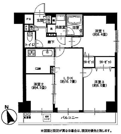 Floor plan. 3LDK, Price 25,900,000 yen, Footprint 60 sq m , Good Floor balcony area 7.3 sq m usability
