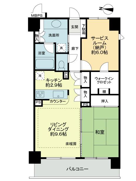 Floor plan. 1LDK + S (storeroom), Price 14.8 million yen, Occupied area 60.08 sq m , Balcony area 9.15 sq m