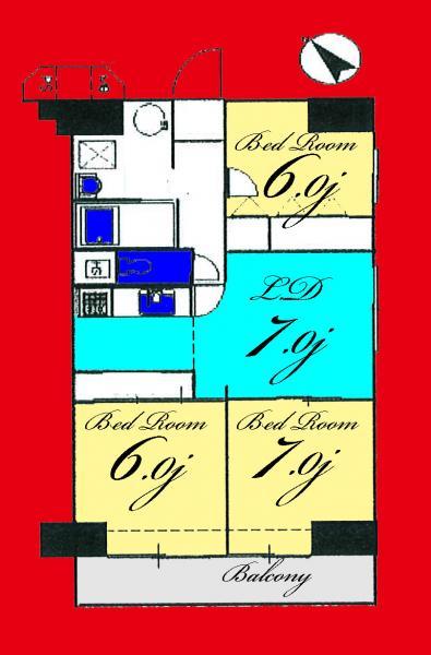 Floor plan. 3LDK, Price 16.6 million yen, Footprint 70.4 sq m , Balcony area 7.65 sq m