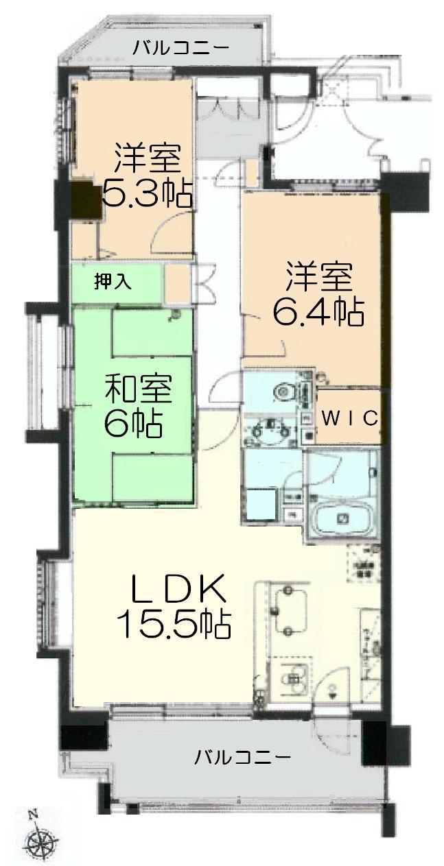 Floor plan. 3LDK, Price 28.8 million yen, Occupied area 72.84 sq m , Balcony area 14.21 sq m