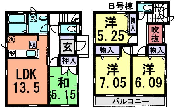 Floor plan. (B Building), Price 27,900,000 yen, 4LDK, Land area 88.04 sq m , Building area 92.01 sq m