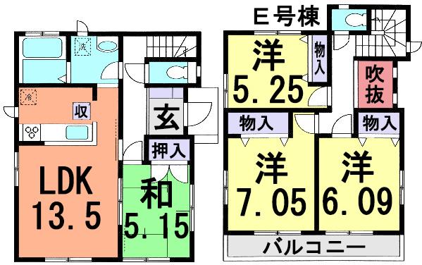 Floor plan. (E Building), Price 27,900,000 yen, 4LDK, Land area 88.04 sq m , Building area 92.01 sq m