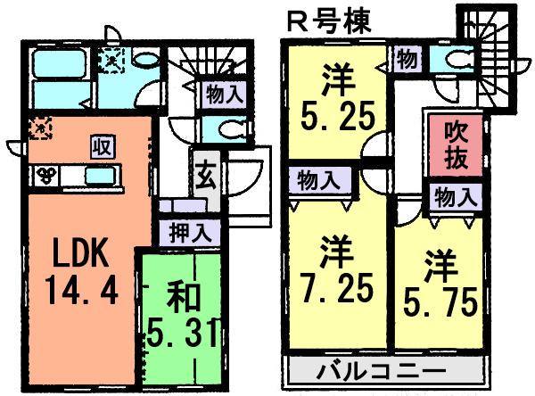Floor plan. (R Building), Price 28,900,000 yen, 4LDK, Land area 104.09 sq m , Building area 93.1 sq m