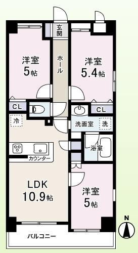 Floor plan. 3LDK, Price 21,700,000 yen, Occupied area 57.06 sq m , Balcony area 6.68 sq m clean dwelling unit of all living room flooring ☆