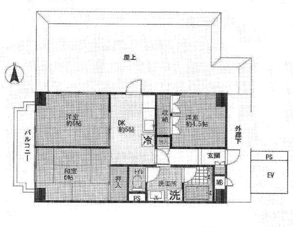 Floor plan. 3DK, Price 12.8 million yen, Occupied area 44.74 sq m