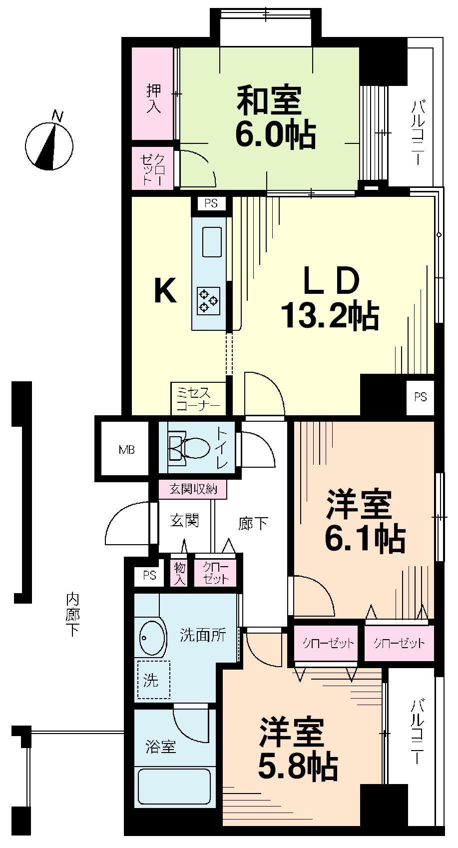 Floor plan. 3LDK, Price 24,800,000 yen, Occupied area 74.95 sq m , Balcony area 5.42 sq m