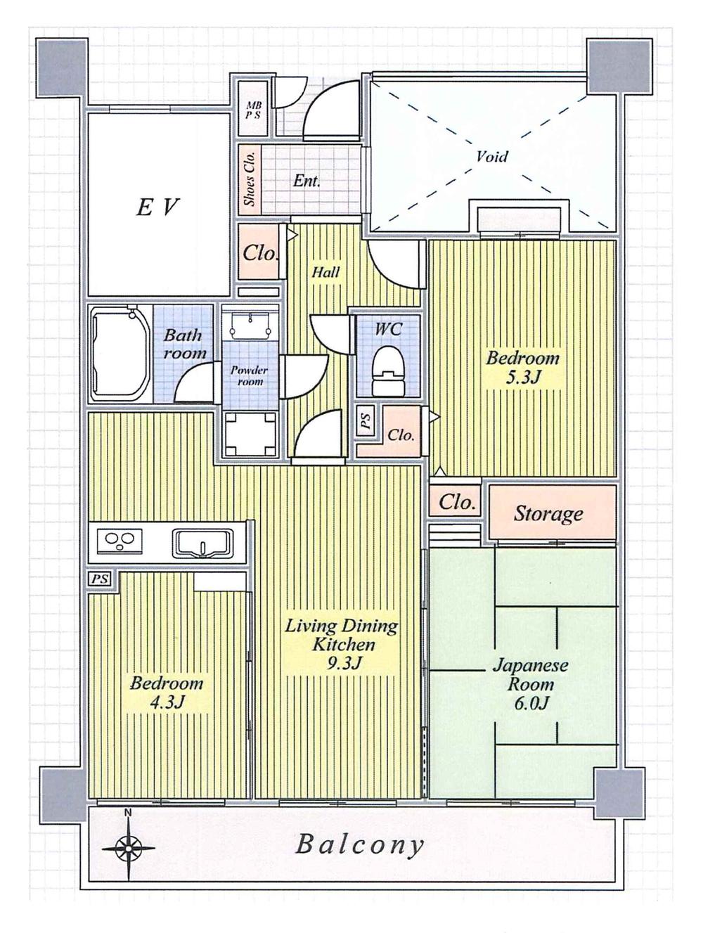 Floor plan. 3LDK, Price 17,900,000 yen, Occupied area 57.15 sq m , Balcony area 8.64 sq m interior renovation completed