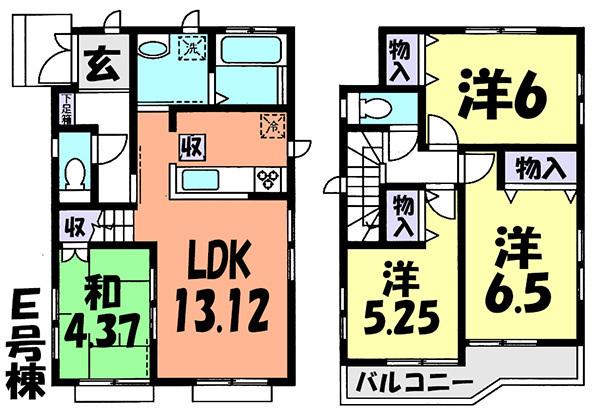Floor plan. (E Building), Price 30,800,000 yen, 4LDK, Land area 90.9 sq m , Building area 83.83 sq m