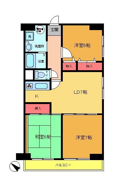 Floor plan. 3LDK, Price 16.6 million yen, Footprint 70.4 sq m , Balcony area 7.65 sq m 70.40 sq m ! 3LDK!