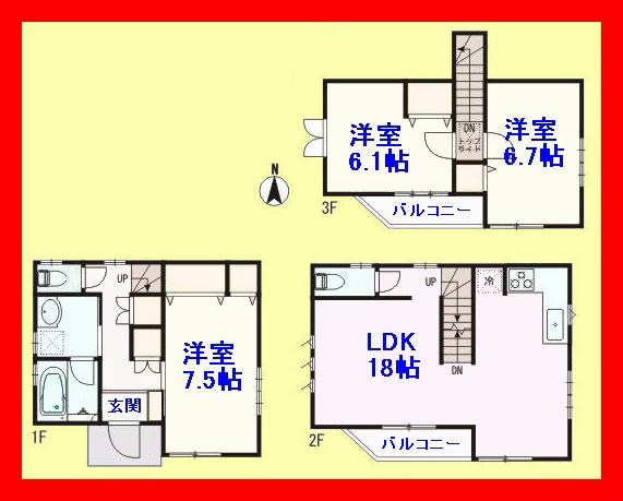 Floor plan. 33,800,000 yen, 3LDK, Land area 60.01 sq m , 4LDK of building area 94 sq m southwest corner lot