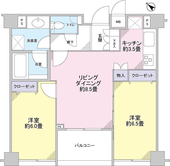 Floor plan. 2LDK, Price 24.5 million yen, Occupied area 57.16 sq m , Balcony area 4.95 sq m 6 floor ・ Yang per per southwest-facing room ・ Good view! 2LDK type.