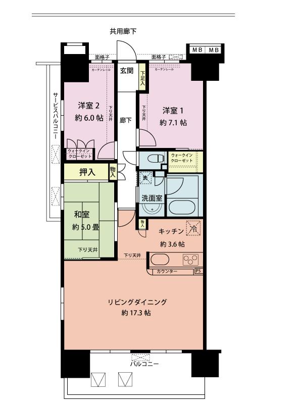 Floor plan. 3LDK, Price 32,800,000 yen, Occupied area 84.15 sq m , Balcony area 12.6 sq m