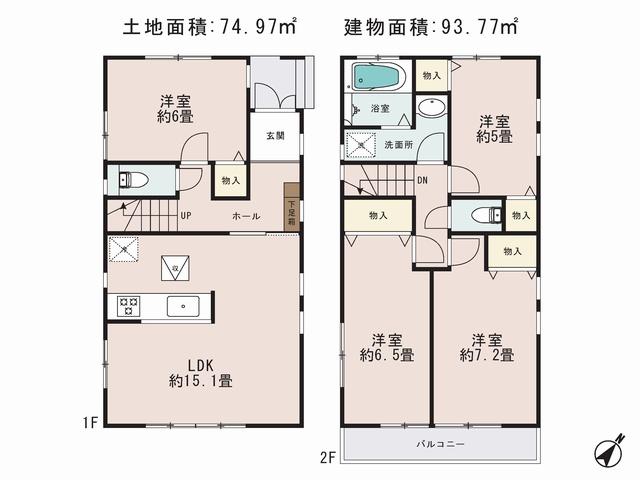 Floor plan. (I Building), Price 33,800,000 yen, 4LDK, Land area 74.97 sq m , Building area 93.77 sq m
