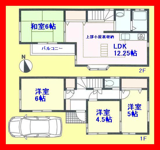 Floor plan. 26,800,000 yen, 4LDK, Land area 71.45 sq m , Building area 77 sq m Zenshitsuminami direction