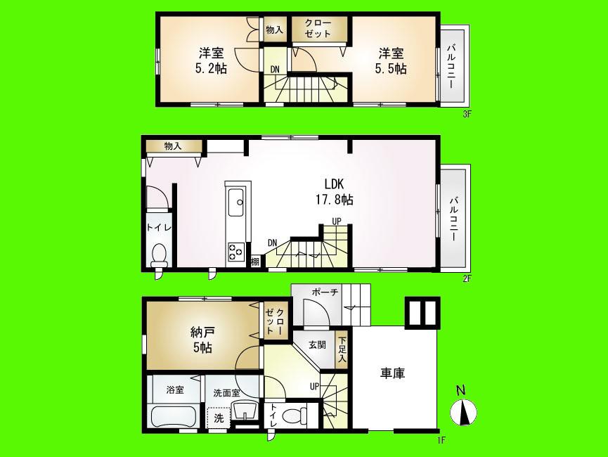 Floor plan. 29,800,000 yen, 2LDK + S (storeroom), Land area 63.74 sq m , Building area 96.88 sq m 1 floor of the closet is you can use unchanged and other Western-style !!