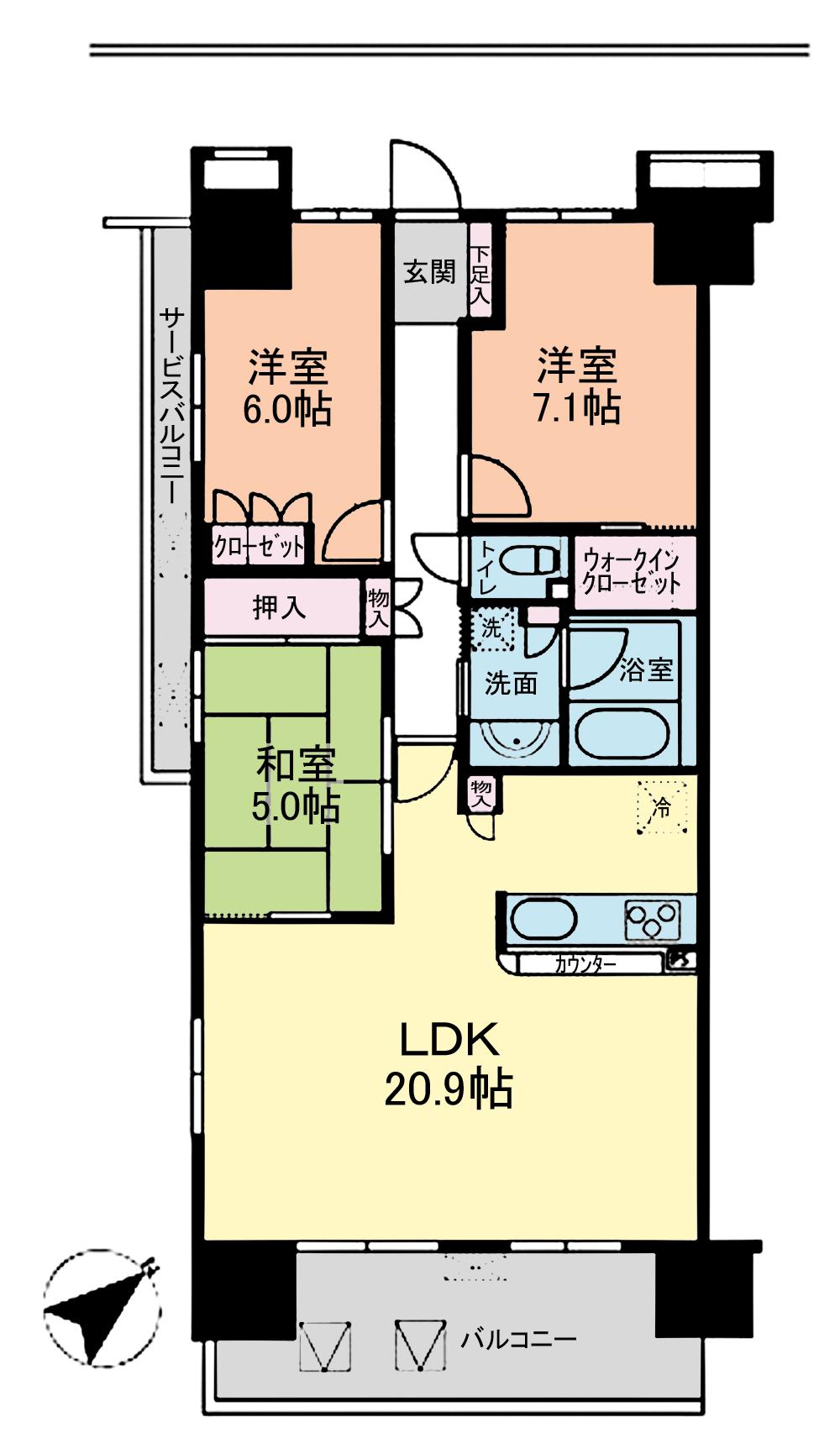 Floor plan. 3LDK, Price 32,800,000 yen, Occupied area 84.15 sq m , Balcony area 12.6 sq m