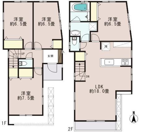 Floor plan. (A Building), Price 32,900,000 yen, 4LDK, Land area 83.06 sq m , Building area 99.22 sq m