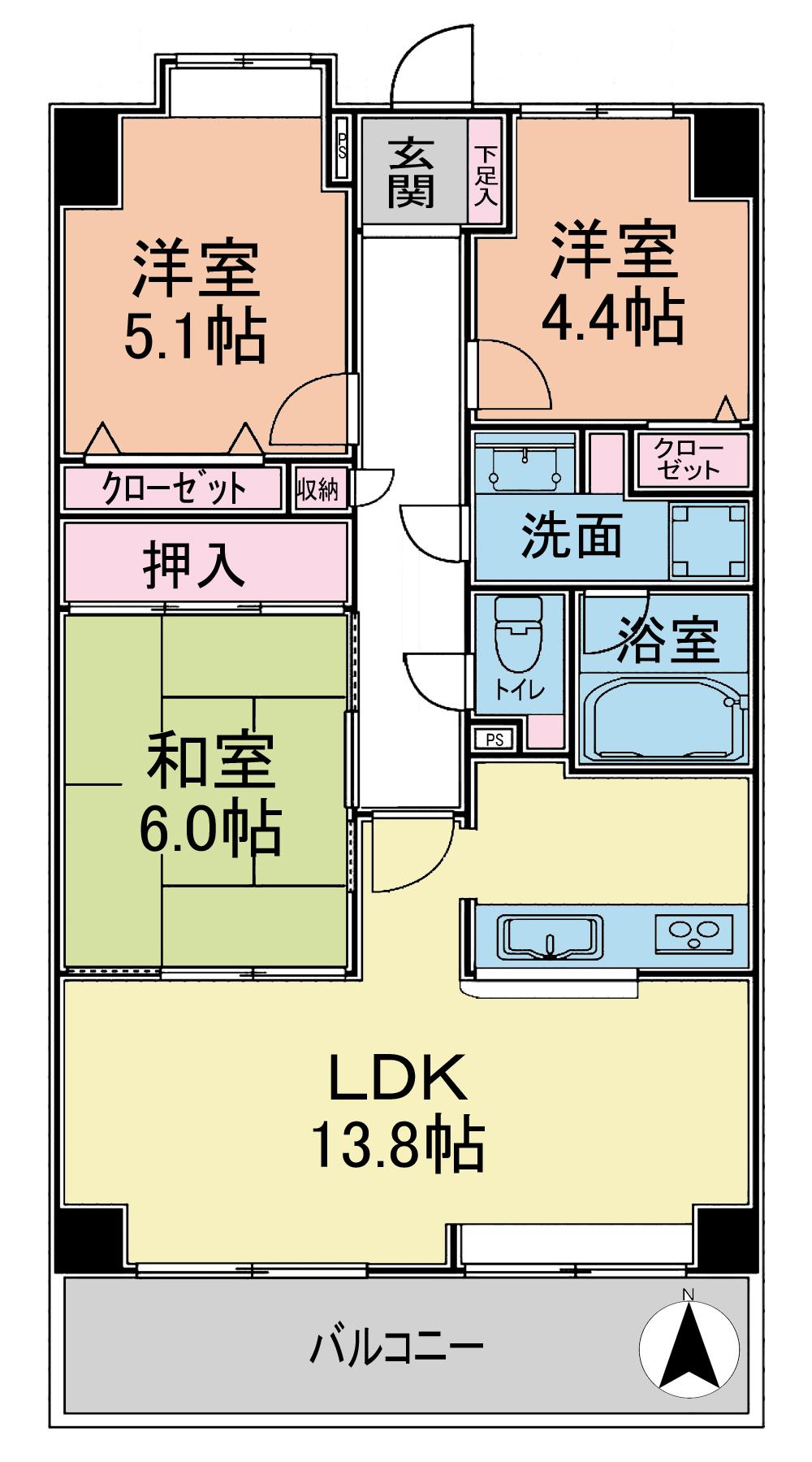 Floor plan. 3LDK, Price 24,900,000 yen, Occupied area 66.69 sq m , Balcony area 7.49 sq m
