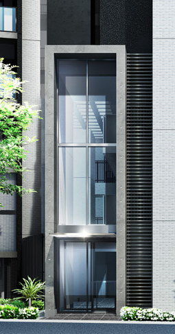 Features of the building.  [Entrance Design] Large glass wall arranged in the facade, Entrance to foresee the open-minded Fukinuki space. However, If it depresses in one step, Inside and outside of the building has become integral to there, Quirky entrance hall is waiting. People who live, The visitors, Shared space pick you up in a cutting-edge space design. (Entrance Rendering)