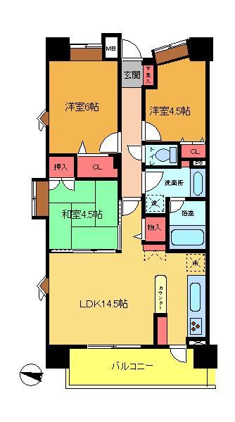 Floor plan. 3LDK, Price 24,800,000 yen, Occupied area 65.76 sq m , Balcony area 9.17 sq m floor plan is spacious 3LDK! 65.76 sq m !