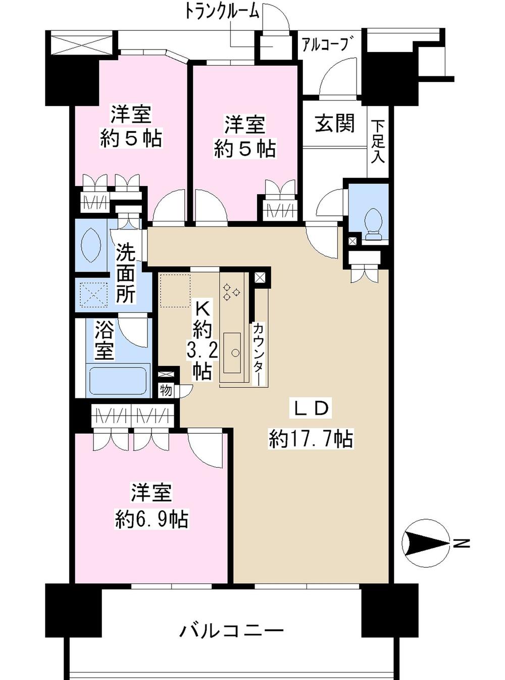 Floor plan. 3LDK, Price 34,800,000 yen, Occupied area 79.31 sq m , Balcony area 14.4 sq m
